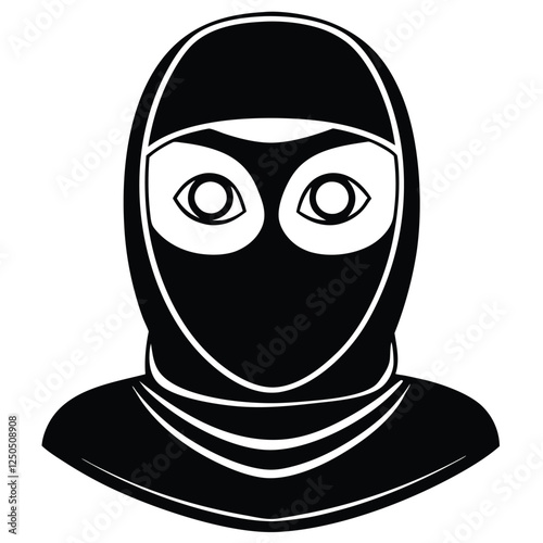 minimalist black and white line art illustration of a balaclava mask, centered on a white background. 