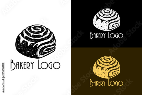 cinnamon roll with swirling layers, bakery logo, cake shop, cookie, snacks, sweet, dessert, cream, restaurant, food, donut, layers, typography, icon, vector, logo, abstract