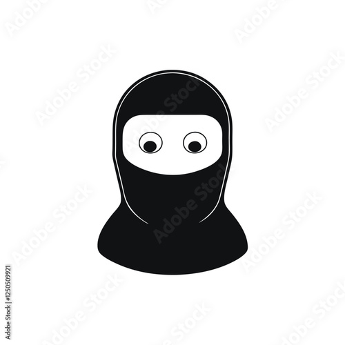minimalist black and white line art illustration of a balaclava mask, centered on a white background. 