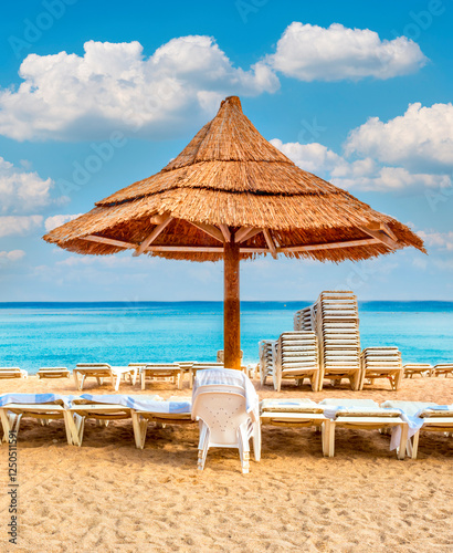 Morning scene on central public beach of Eilat - number one resort and recrea...