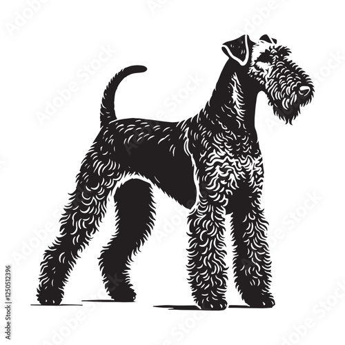 Airedale Terrier silhouette showcasing breed’s intelligence - Airedale Terrier illustration - minimal Airedale Terrier vector - dog silhouette
