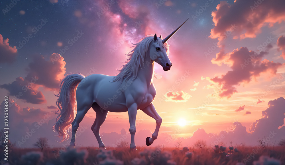 Enchanted Unicorn Galloping Through a Galaxy at Dusk
Enchanted Unicorn Galloping Through a Galaxy at Dusk