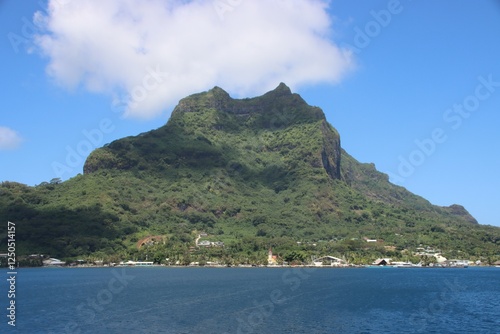 Mount Pahia overlooking the village of Vaitape, Bora Bora, Society Islands, French Polynesia.