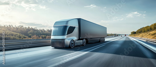 Future logistics transformed by autonomous trucks cruising on highways in a dynamic landscape