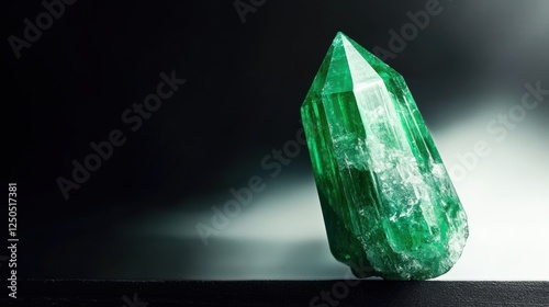 Wallpaper Mural This stunning emerald crystal captures the eye with its vibrant green hues and faceted surface, symbolizing beauty and wealth against a contrasting dark background. Torontodigital.ca