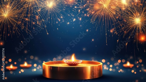Wallpaper Mural Banner design for diwali festival and purple podium,Diwali light decoration candle with fireworks,Stage,Product display Showcase design sparkle background,Deepavali,Dipavali,3D podium illustration. Torontodigital.ca