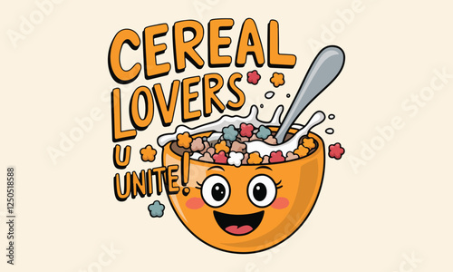 National Cereal Day Vector Design | Cereal Bowl, Spoon, Oats, Cornflakes & Milk Splash | Fun T-Shirt, Sticker & Poster Illustration | Solid Colors, No Gradients, Vector Art. Print ready eps