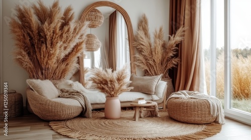 Cozy Home Interior with Natural Decor and Elegant Light Colors
