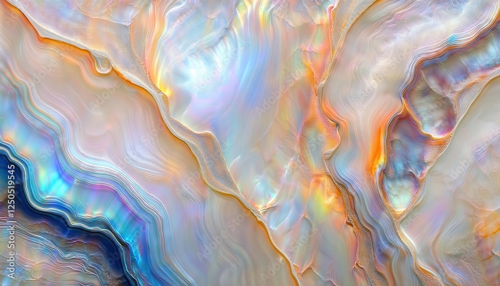 Obraz premium abstract fluid color patterns with iridescent shades of blue, orange, and pink creating smooth, wavy texture for design