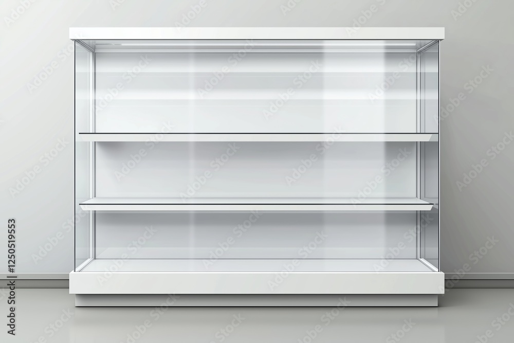 3d empty showcase display with retail shelves. Mock up. Vector 3d empty showcase display with retail shelves. Mock up. Vector