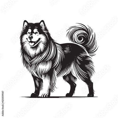 Premium Alaskan Malamute silhouette featuring sharp details - Alaskan Malamute illustration - minimal Alaskan Malamute vector - dog silhouette
