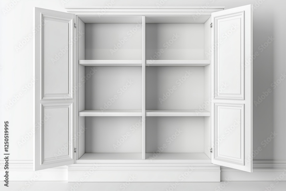 3D Open Empty White Cabinet With Shelves 3D Open Empty White Cabinet With Shelves