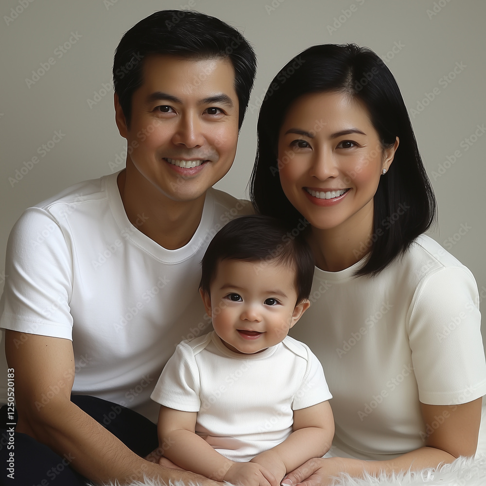 Portrait of a Smiling Family of Three Wearing White Clothes, Representing Love, Unity, and Happiness
Portrait of a Smiling Family of Three Wearing White Clothes, Representing Love, Unity, and Happiness