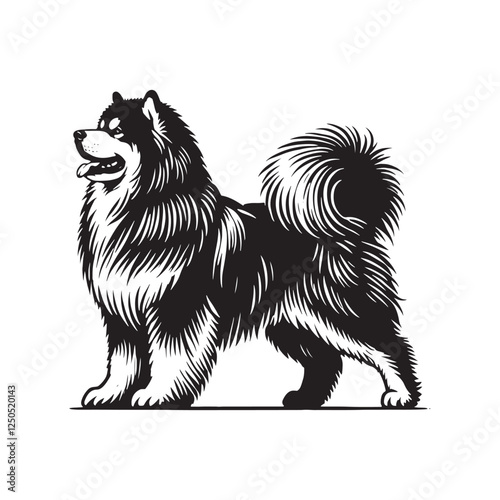 Alaskan Malamute silhouette showcasing the breed’s strong build - Alaskan Malamute illustration - minimal Alaskan Malamute vector - dog silhouette
