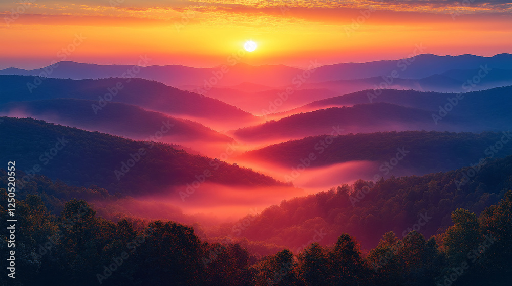 Fototapeta premium Sunrise and sunset over majestic mountain peaks with colorful sky