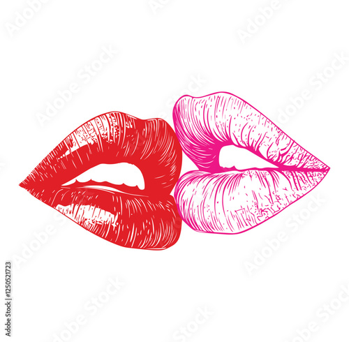 Valentine Red lips kiss Vector illustration, Happy Valentine's Day Clipart Design