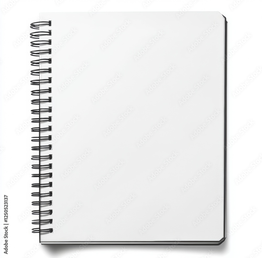 Top View of a Blank Spiral Bound Notebook with Clean White Pages for Note Taking, Sketching, and Creative Projects Top View of a Blank Spiral Bound Notebook with Clean White Pages for Note Taking, Sketching, and Creative Projects