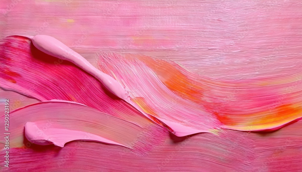 Naklejka premium close-up of vibrant pink and orange oil paint strokes with smooth texture, abstract artistic background for creative design