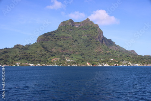Mount Pahia overlooking the village of Vaitape, Bora Bora, Society Islands, French Polynesia.