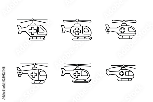 medical helicopter icon line art vector illustration