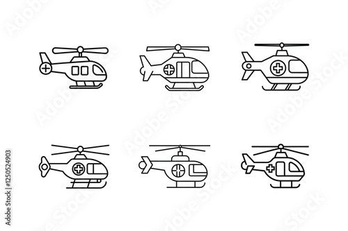 rescue helicopter icon line art vector illustration