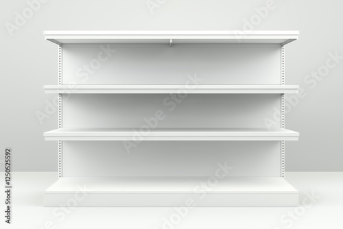 white isolated empty 3D rendering showcase background podium racked display shop blank store market shelf supermarket retail rack equipment shelving.