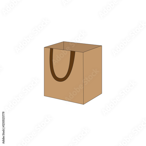 Brown paper bag vector illustration on white background. Empty surprise gift bag