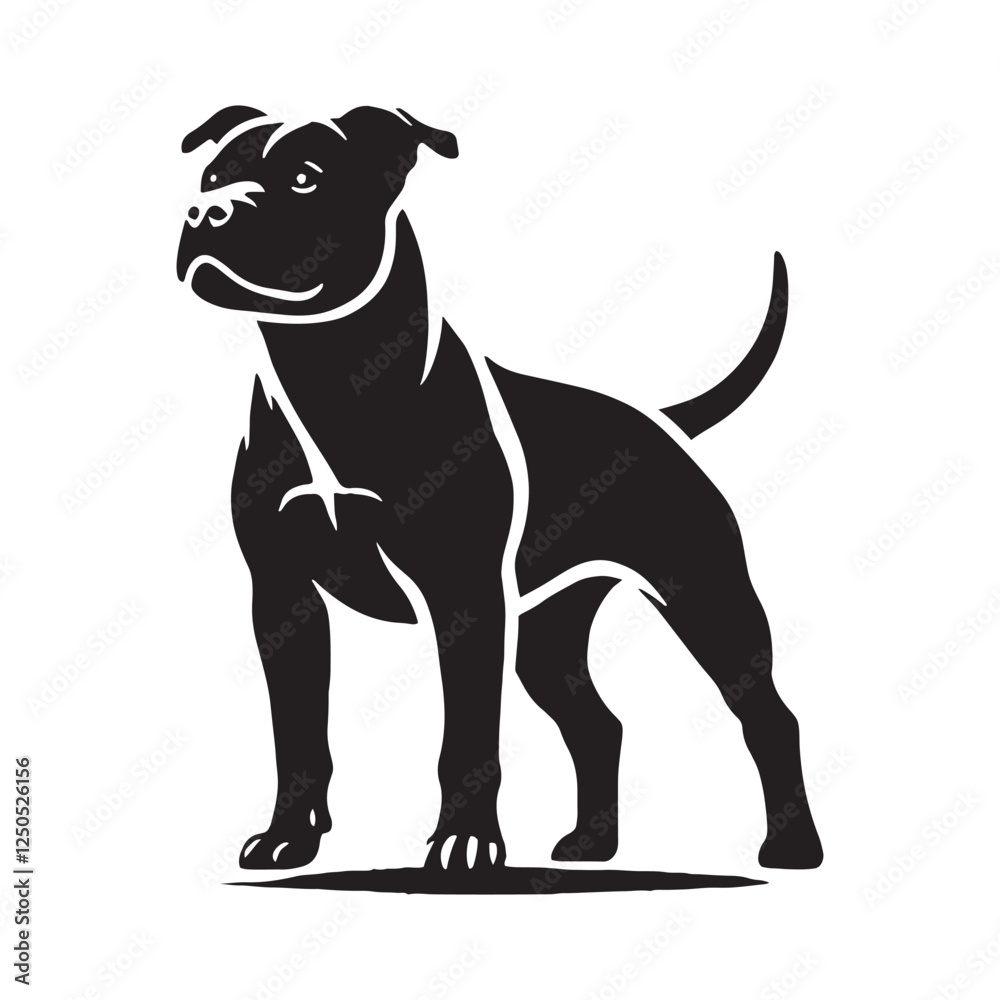Obraz premium American Staffordshire Terrier silhouette featuring an alert and strong pose - American Staffordshire Terrier illustration - minimal American Staffordshire Terrier vector - dog silhouette 