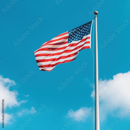 American Flag Waving Proudly Under a Clear Blue Sky photo