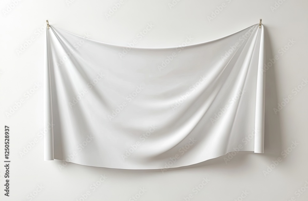 White fabric banner hanging on wall, mockup White fabric banner hanging on wall, mockup