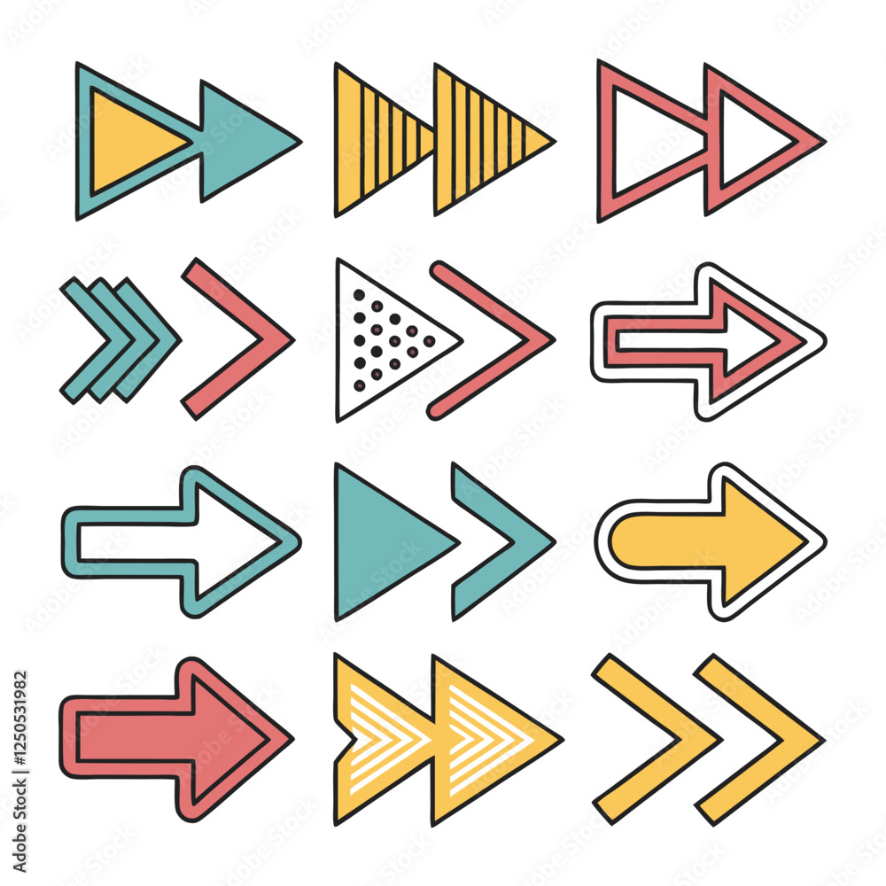 Arrows Set icons Colorful Drawn Collection Arrows Set icons Colorful Drawn Collection