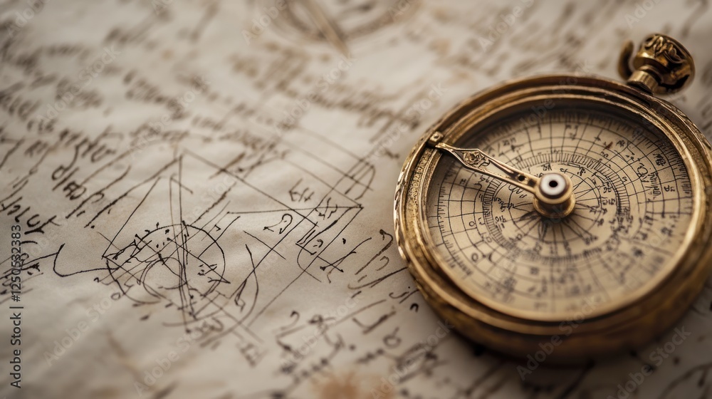Antique Compass on Aged Manuscript: A Glimpse into History's Navigation and Cartography Antique Compass on Aged Manuscript: A Glimpse into History's Navigation and Cartography