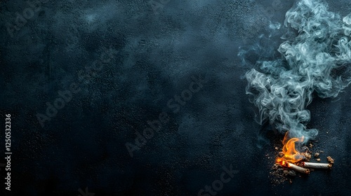 Captivating image showcasing the intense contrast between fiery flames and dark billowing smoke against a mysterious moody background  This dramatic scene evokes a sense of raw energy danger