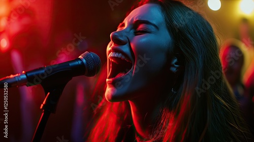 Passionate Singer Performing Live on Stage with Dramatic Lighting