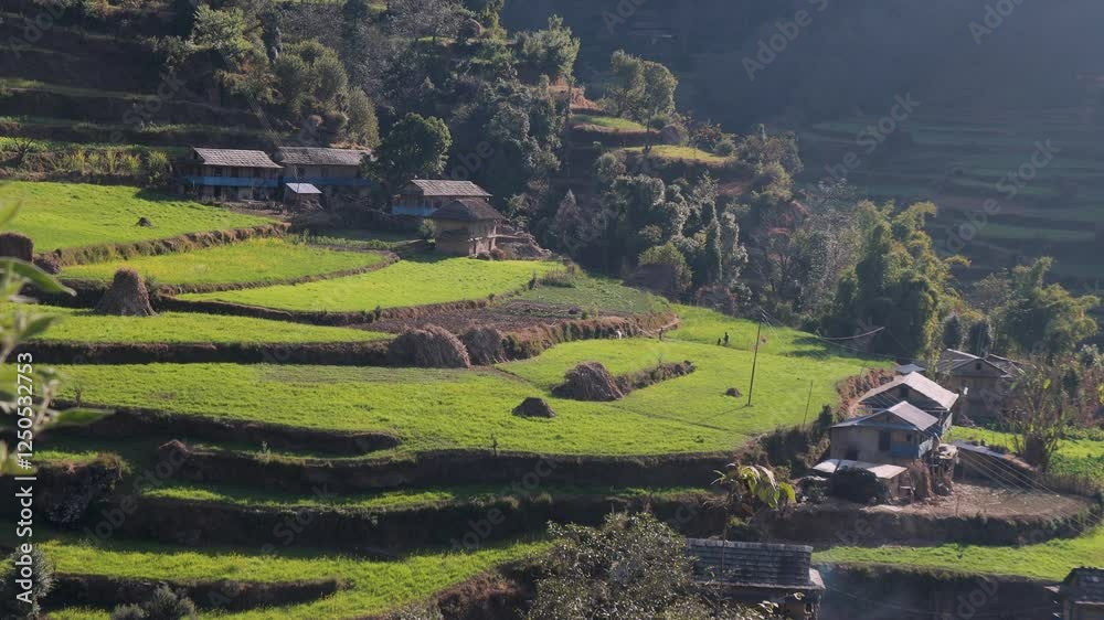 Nepal Rural Valley Rural landscape in the village of Nepal.Beautiful Village in Nepal 4k ...