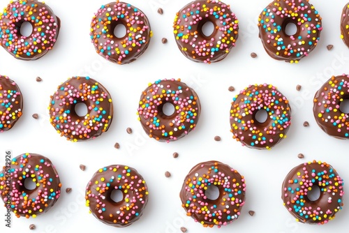 Indulgent chocolate donuts displayed on a clean surface ideal for dessert enthusiasts and culinary delight seekers