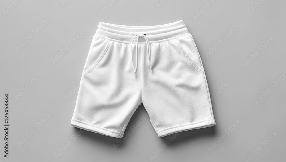 White sweatshorts mockup, studio shot, gray background, apparel design (1) White sweatshorts mockup, studio shot, gray background, apparel design (1)
