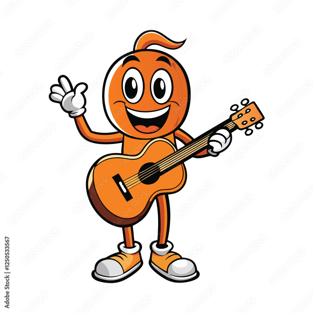 Naklejka premium A playful vector silhouette of a musical note character with a cheerful expression,