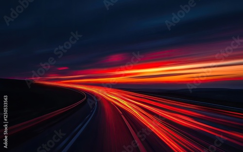 Fiery Sunset Highway: A Symphony of Motion and Light