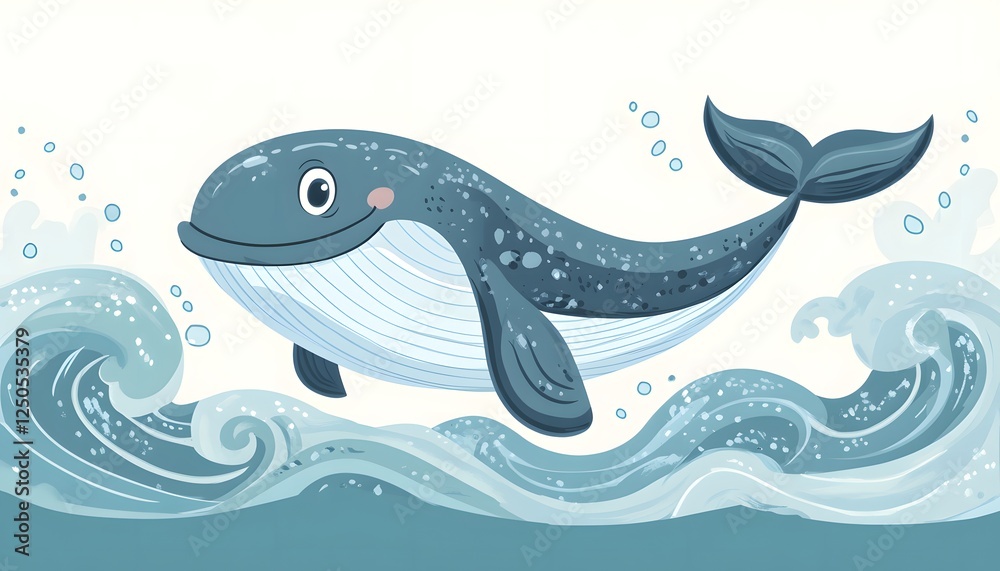 Fototapeta premium Happy Whale Swimming in Ocean Waves