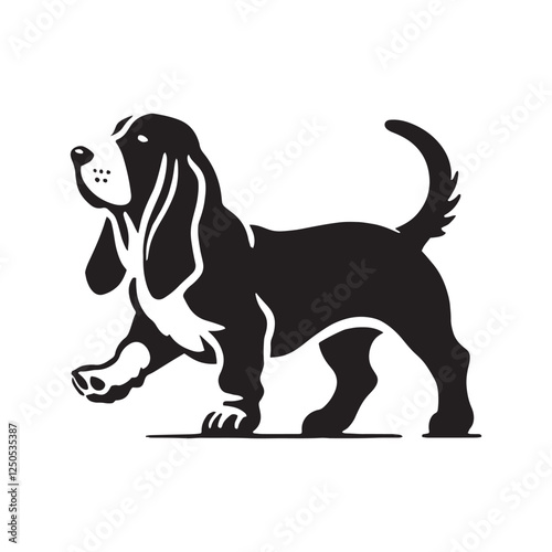 Basset Hound silhouette crafted with sleek and flowing curves - Basset Hound illustration - minimal Basset Hound vector - dog silhouette
