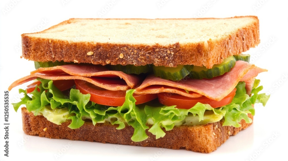 Delicious Sandwich with Ham, Lettuce, Tomato, and Cucumber Delicious Sandwich with Ham, Lettuce, Tomato, and Cucumber