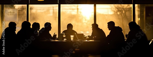 Silhouetted Figures Collaborating at Sunset