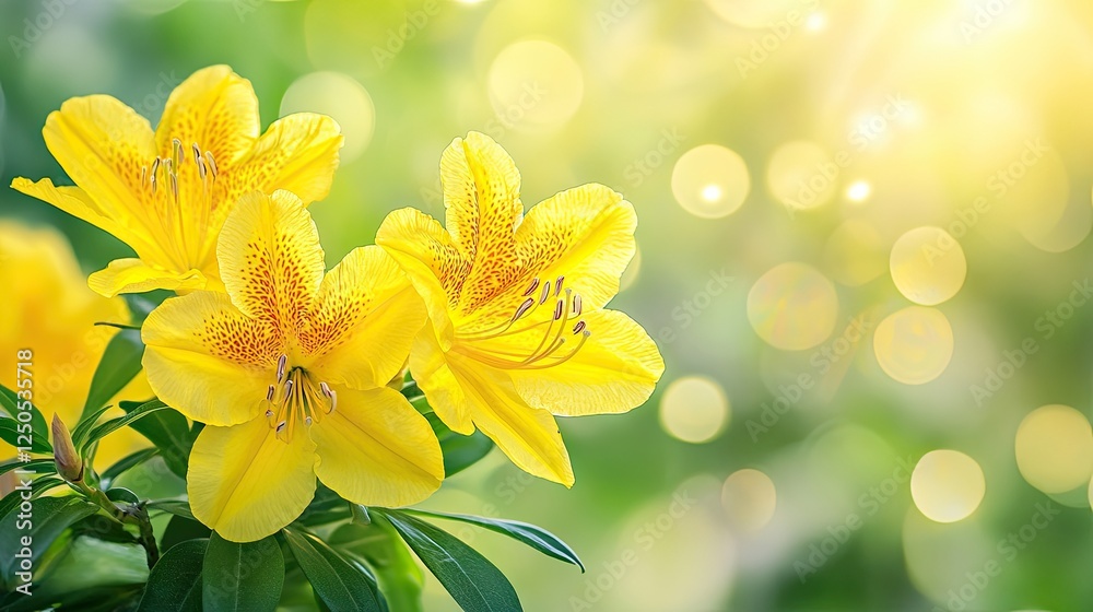 Yellow azaleas blooming, garden, spring, bokeh background, floral design Yellow azaleas blooming, garden, spring, bokeh background, floral design