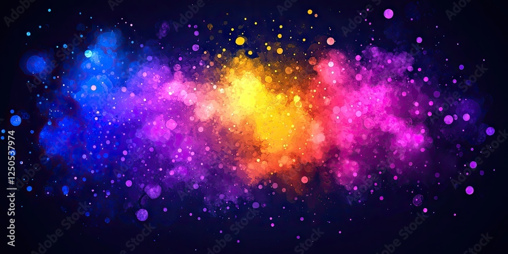 Naklejka premium Colorful nebula, cosmic dust, vibrant explosion, dark background, design element
