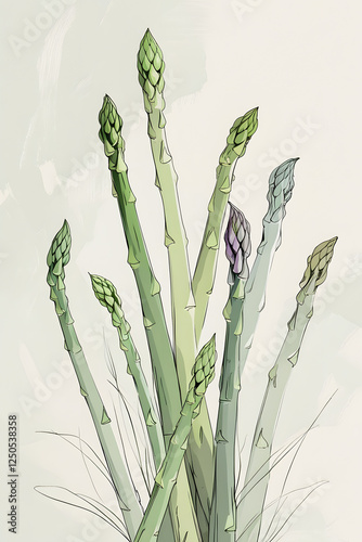 Stylized illustration of medicinal asparagus on a minimalistic light background

