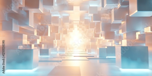 Abstract Luminescent Cube Tunnel: Digital Art