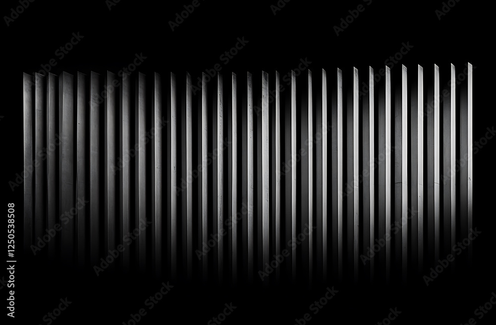 striking black and white photograph showcasing series of vertical lines creating rhythmic pattern against dark background, evoking sense of depth and structure striking black and white photograph showcasing series of vertical lines creating rhythmic pattern against dark background, evoking sense of depth and structure