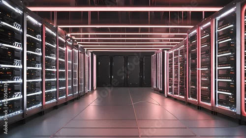 Pink and Purple Lit Server Room Interior