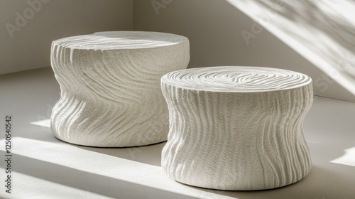 White Carved Stone Side Tables photo